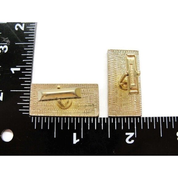 Trumpet Player Rectangle Gold Tone & Black Cufflinks Tux Shirt Suit Vintage - Picture 4 of 10